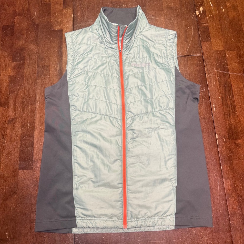 Marmot Insulated Hybrid Vest Mens‎ Small Green Grey Quilted Full Zip 144770